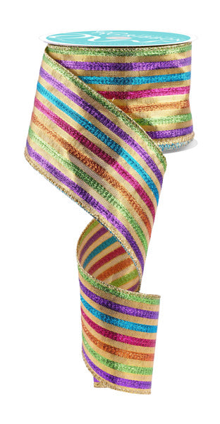 RIBBON | 2.5"X10YD | METALLIC STRIPES | FIESTA | MULTI | RGF1546