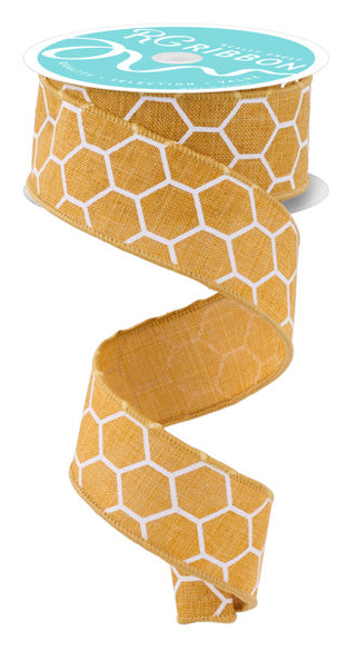 RIBBON | 1.5"X10YD | HONEYCOMB | MUSTARD/WHITE | RGF1594F4