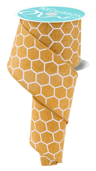 RIBBON | 2.5"X10YD | HONEYCOMB | MUSTARD/WHITE | RGF1595F4