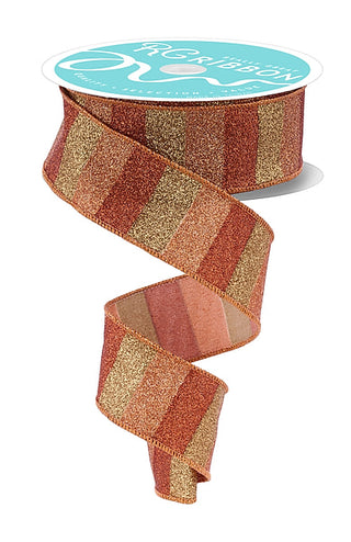 RIBBON | 1.5" X 10YD | HORIZONTAL GLITTER STRIPES | DK COPPER/COPPER/LT COPPER | RGF161852