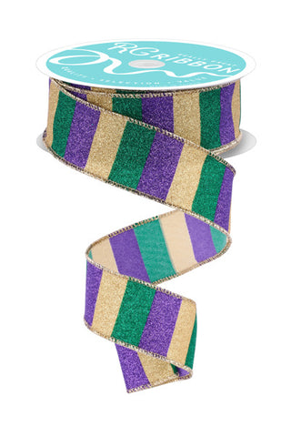 RIBBON | 1.5" X 10YD HORIZONTAL GLITTER STRIPES | MARDI GRAS | RGF1618WY