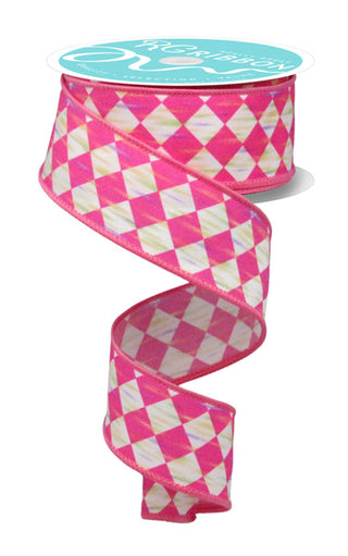 RIBBON | 1.5" X 10YD ANTIQUE DIAMOND | HOT PINK/WHITE | RGF162511