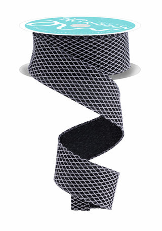 RIBBON | 1.5"X10YD MINI HARLEQUIN DESIGN - GLITTER | BLACK/WHITE | RGF169502