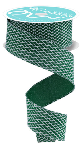 RIBBON | 1.5"X10YD MINI HARLEQUIN DESIGN - GLITTER | EMERALD GREEN/WHITE | RGF169506