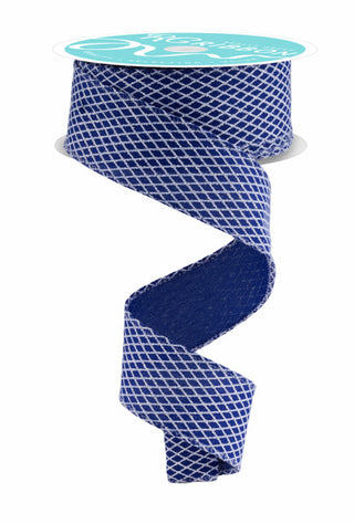 RIBBON | 1.5"X10YD MINI HARLEQUIN DESIGN - GLITTER | ROYAL BLUE/WHITE | RGF169525