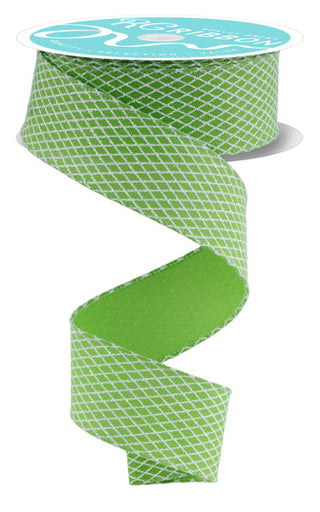 RIBBON | 1.5"X10YD MINI HARLEQUIN DESIGN - GLITTER | FRESH GREEN/WHITE | RGF1695LT