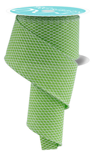 RIBBON | 2.5"X10YD MINI HARLEQUIN DESIGN - GLITTER | FRESH GREEN/WHITE | RGF1696LT