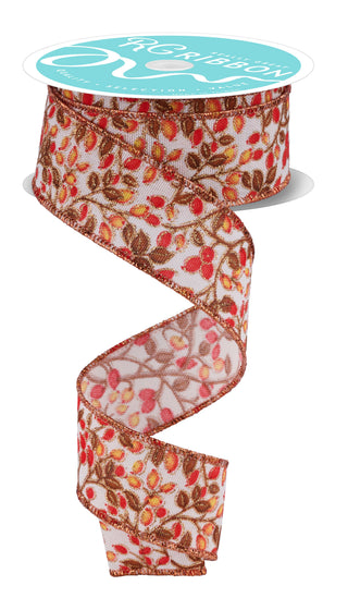 RIBBON | 1.5"X10YD | MINI BERRIES ON VINES | FALL | AUTUMN | CRM/GOLD/RED/YLW/BRN | RGF170138