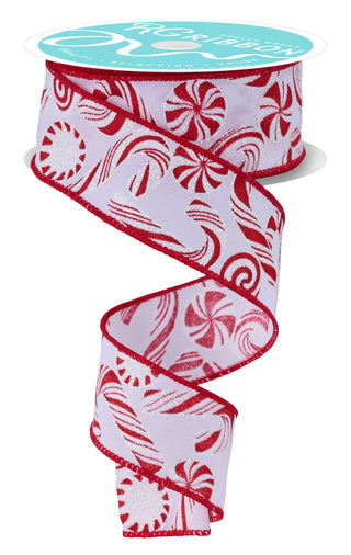 RIBBON | 1.5"X10YD | CHRISTMAS CANDY-GLITTER | WHITE/RED | RGF180427
