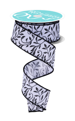 RIBBON | 1.5"X10YD | TONAL LEAVES| WHITE/GREY/BLACK| RGF182327