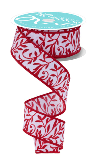 RIBBON | 1.5"X10YD | TONAL LEAVES| WHITE/RED/BURGUNDY| RGF182967