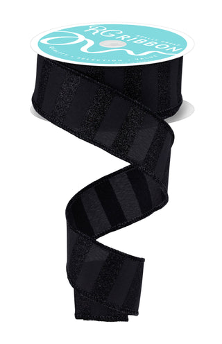 RIBBON | 1.5"X10YD GLITTER HORIZONTAL STRIPE | BLACK | RGF196602