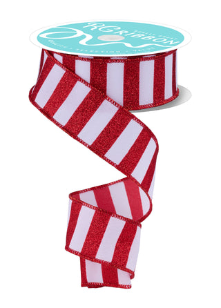 RIBBON | 1.5"X10YD GLITTER HORIZONTAL STRIPE | RED/WHITE| RGF196667