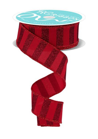 RIBBON | 1.5"X10YD GLITTER HORIZONTAL STRIPE | CRANBERRY/BURGUNDY | RGF1966Y6