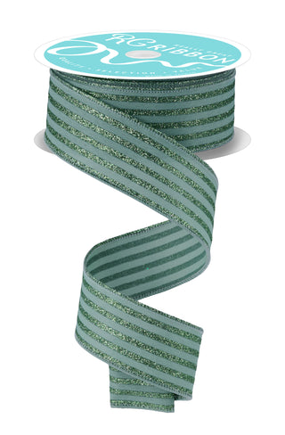 RIBBON | 1.5"X10YD GLITTER VERTICAL STRIPE | SAGEGREEN | RGF1970H2