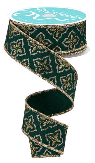 RIBBON | 1.5"X10YD | GLITTER PETALS | HUNTER GREEN/GOLD | RGF198912 | CHRISTMAS