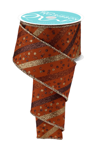 RIBBON | 2.5"X10YD GLITTER STRIPE/CONFETTI | GOLD/BROWN/COPPER | RGF1993T3