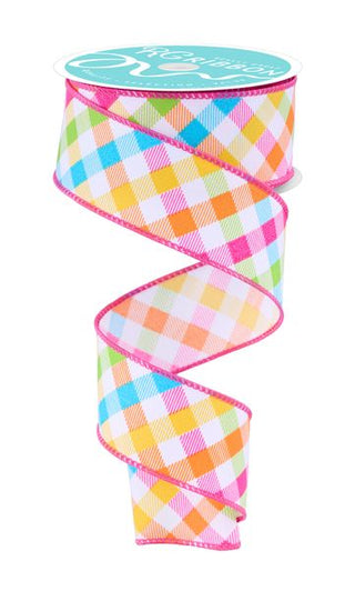 RIBBON | 1.5"X10YD MULTICOLOR PLAID | WHITE/PINK/YLLW/TURQ/OR | RGH115811