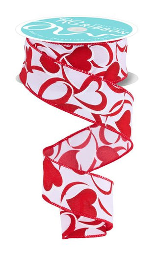 RIBBON | 1.5"X10YD HEARTS AND LOOPS | WHITE/RED | RGH120727