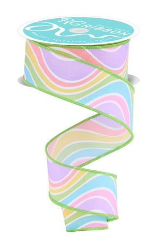 RIBBON | 1.5"X10YD MULTICOLOR WAVY | Wht/Lav/Pch/Yllw/Grn | RGH1240NY