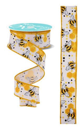 RIBBON | 1.5"X10YD BUMBLEBEE W/HONEYCOMB | IVORY/Black/Yellow | RGH127130