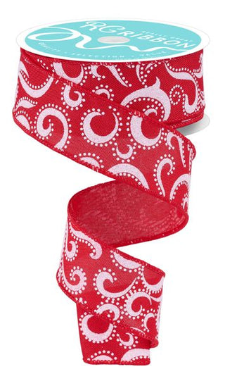 RIBBON | 1.5"X10YD SWIRLS/DOTS | RED/WHITE | RGH128424