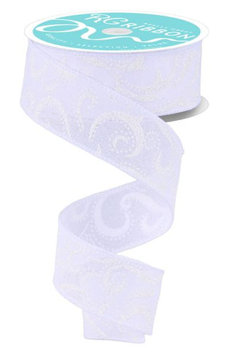 RIBBON | 1.5"X10YD SWIRLS/DOTS | WHITE/WHITE | RGH128427