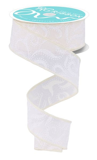 RIBBON | 1.5"X10YD SWIRLS/DOTS | IVORY/WHITE | RGH128430
