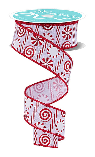 RIBBON | 1.5"X10YD | PEPPERMINT STRIPES | WHITE/RED | RGH135727
