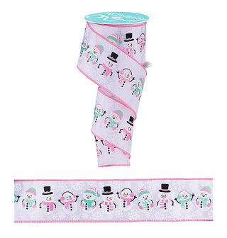 RIBBON | 2.5" x 10yd Cute Snowmen| White/Pink/Mint/Black | RGH1363WT