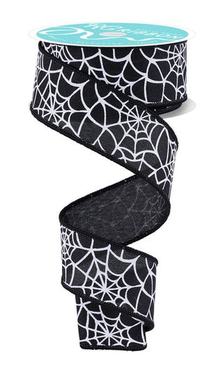 RIBBON | 1.5"X10YD | SPIDER WEBS ON ROYAL | BLACK/WHITE | RGH138302