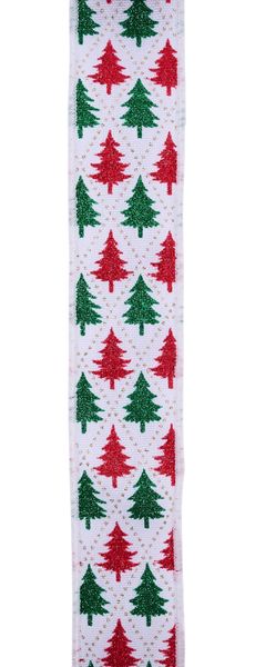 RIBBON | 1.5"X10YD | GLITTER TREES | WH/RED/GOLD/GRN | RGH141467