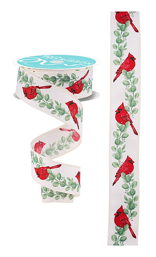 RIBBON | 1.5"X10YD | CARDINAL W/EUCALYPTUS | IVORY/RED/GREEN | RGH153530