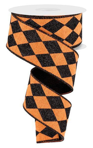 RIBBON | 2"X10YD DOUBLE LAYER HARLEQUIN/GLTTR | ORANGE/BLACK | RGV001220