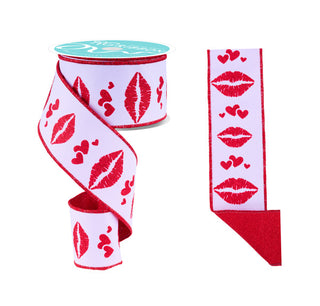 RIBBON | 2.5"X10YD | DOUBLE SIDED | FUSED |  BOLD LIPS | WHITE/RED | RGV001727