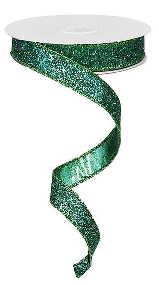RIBBON | 5/8"X10YD | GLITTER ON METALLIC | EMERIAL GREEN | RJ203006