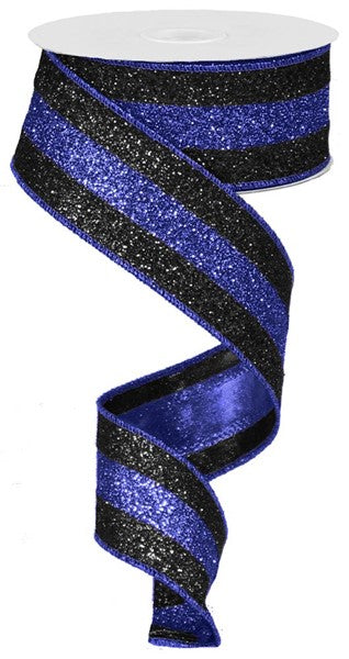 RIBBON | 1.5"X10YD 3-IN-1 SHIMMER GLITTER/STRIPE | BLUE/BLACK/BLUE | RM9823W8