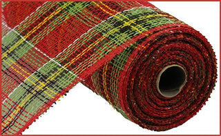 DECOMESH | 10" X 10YD | PLAID | POLY BURLAP | MULTICOLOR/RED/LIME/BLACK | MESH