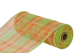 DECOMESH | 10" X 10YD | PLAID | POLY BURLAP | FRESH GREEN/ORGE/YELLOW/PINK/WHITE | MESH | RP8160