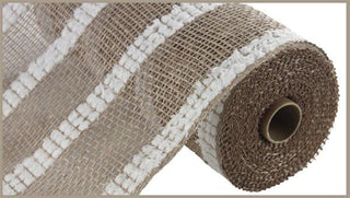 Decomesh | 10" x 10 yd | NATUAL WITH WHITE SNOW DRIFT| POLY BURLAP | MESH | RP830194