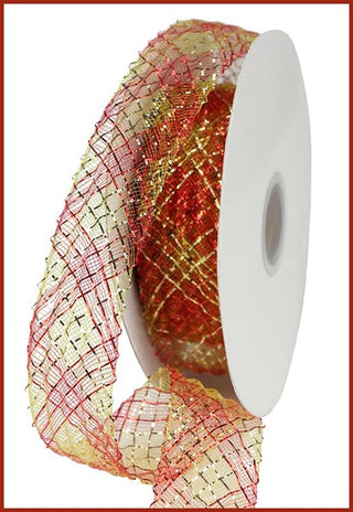 WREATH ACCENT | 1.5"X30YDS |  DECO FLEX RIBBON W/FOIL | Gold/Laser Red | RS4021F7