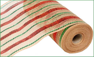 DECOMESH | 10.25" X 10YD | POLY JUTE | METALLIC | NATURAL/RED/EMERALD | RY800935