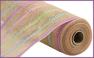 DECOMESH | 10.25"X10YD | FAUX JUTE STRIPE | NAT/PINK/SAGE/TURQ/LAV | MESH | RY8031AW