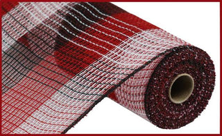 DECOMESH | 10.25"X10YD FAUX JUTE/PP WIDE CHECK| BLACK/RED/WHITE | RY8317D6