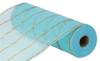 DECOMESH | 10.25"X10YD POLY/FAUX JUTE/MATTE MESH | ICE BLUE/GOLD | RY8329AM