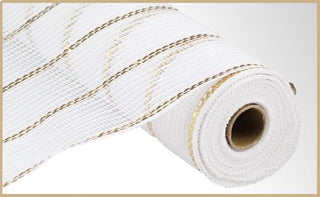 DECOMESH | 10.25"X10YD | POLY/FAUX JUTE/MATTE MESH | WHITE/GOLD | RY8329N2