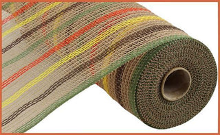 DECOMESH | 10.25"X10YD | FAUX JUTE STRIPE | BROWN/YWLLOW/ORANGE | MESH | RY8338CE