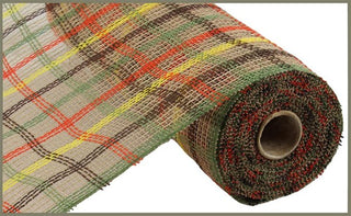 DECOMESH | 10.25"X10YD | FAUX JUTE CHECK | BROWN/YWLLOW/ORANGE | RY8339CE