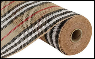 DECOMESH | 10.25"X10YD JUTE STRIPE MESH | NATURAL/BLACK/WHITE/RED | RY8342