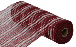 DECOMESH | 10.25"X10YD FARMHS STRIPE FAUX JUTE MESH | BURGUNDY/RED/CREAM | RY8344EN